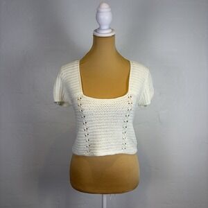 Double‎ Zero Crochet Crop Top Size L Cream Tie Back Coquette Milkmaid Festival